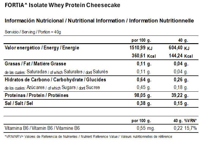 Info. Nutri. Iso. Cheesecake